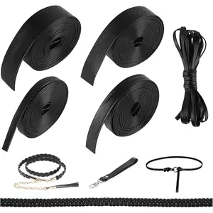 5 Rolls Of Flat Leather Straps, 15 Meters Of Flat Black Leather Straps, Wide Leather Strap For Diy Pet Collars, Belts, Jewelry Making