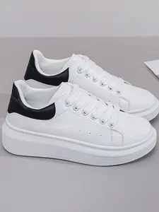 Women's Casual Patchwork PU Sneakers Walking Shoes, Spring & Fall Season Footwear, Trendy Lightweight Comfortable Shoes for Daily Wear