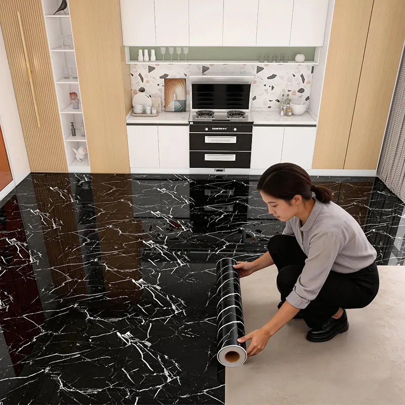 1 Roll Marble Peel-and-Stick Wallpaper, Removable Self-Adhesive Wall Sticker for Walls, Floors and Ceilings, Decorative Wallpaper for Kitchen, Bathroom and Living Room Renovation