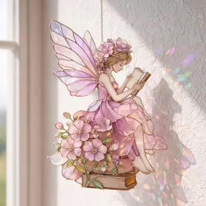 Reading Fairy Window Suncatcher, Whimsical Cottagecore Hanging Decor ‍️