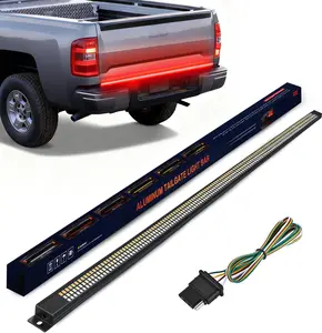 Nilight Truck Tailgate Light Strip 60" Aluminum Frame Triple Row 1200 LED Strip with Red Running Brake Lights White Reverse Light Red Sequential Turn Signals Strobe Lights