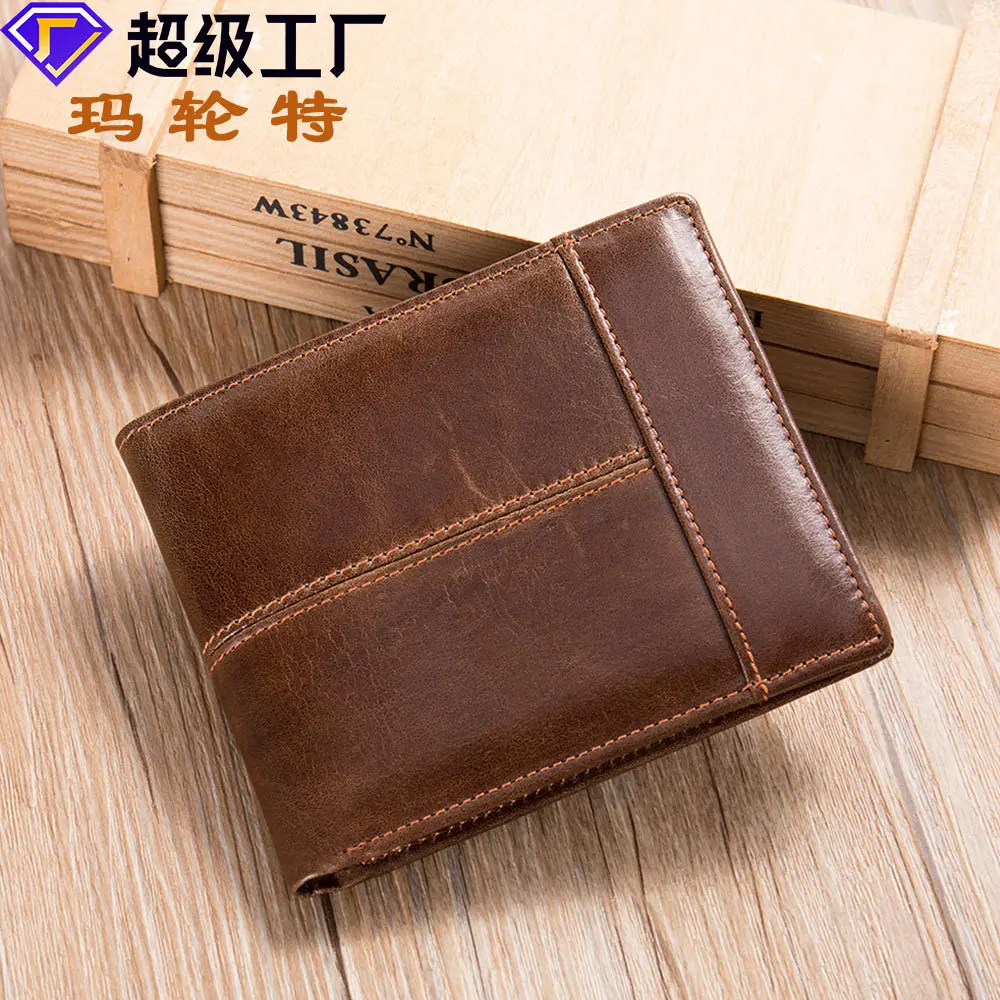 RFID Blocking Genuine Top Layer Cowhide Bi-fold Short Wallet, Multi Card Slots Coin Holder Purse