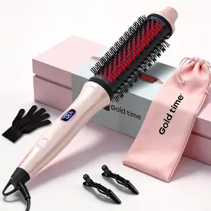 Upgraded Infrared Thermal Brush, 1.5 Inch Heated Round Brush, Negative Ion Curly Hair Brush, Curling Iron with Dual Voltage & Dual PTC & 6 Heat Settings, Pink