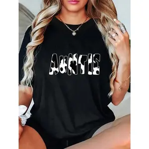 100% Cotton Auntie Cow Print Cow Pattern T-Shirt