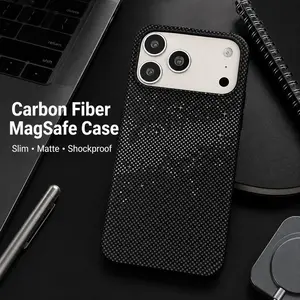 Carbon Fiber MagSafe iPhone Case for iPhone 13–17 Pro Max, Matte Kevlar-Style Shockproof Cover for Men