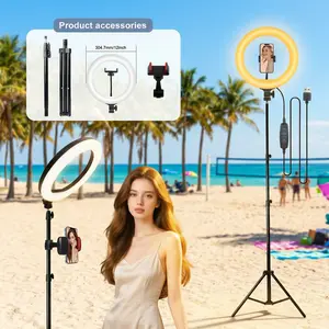 12’’ Video Light with 63’’ Extendable Tripod & Phone Holder - Perfect for Live Stream, Makeup, YouTube & TikTok - Essential Gear for March Madness, Spring Break & World Cup Content Creation!