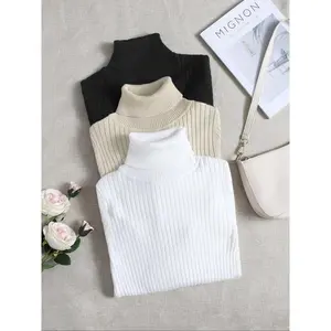 Women’s solid turtleneck sweater, casual long-sleeve jumper for autumn and winter, women’s knitwear for everyday wear
