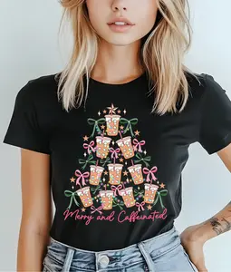 Merry and Caffeinated Bow Tree DTF Transfer