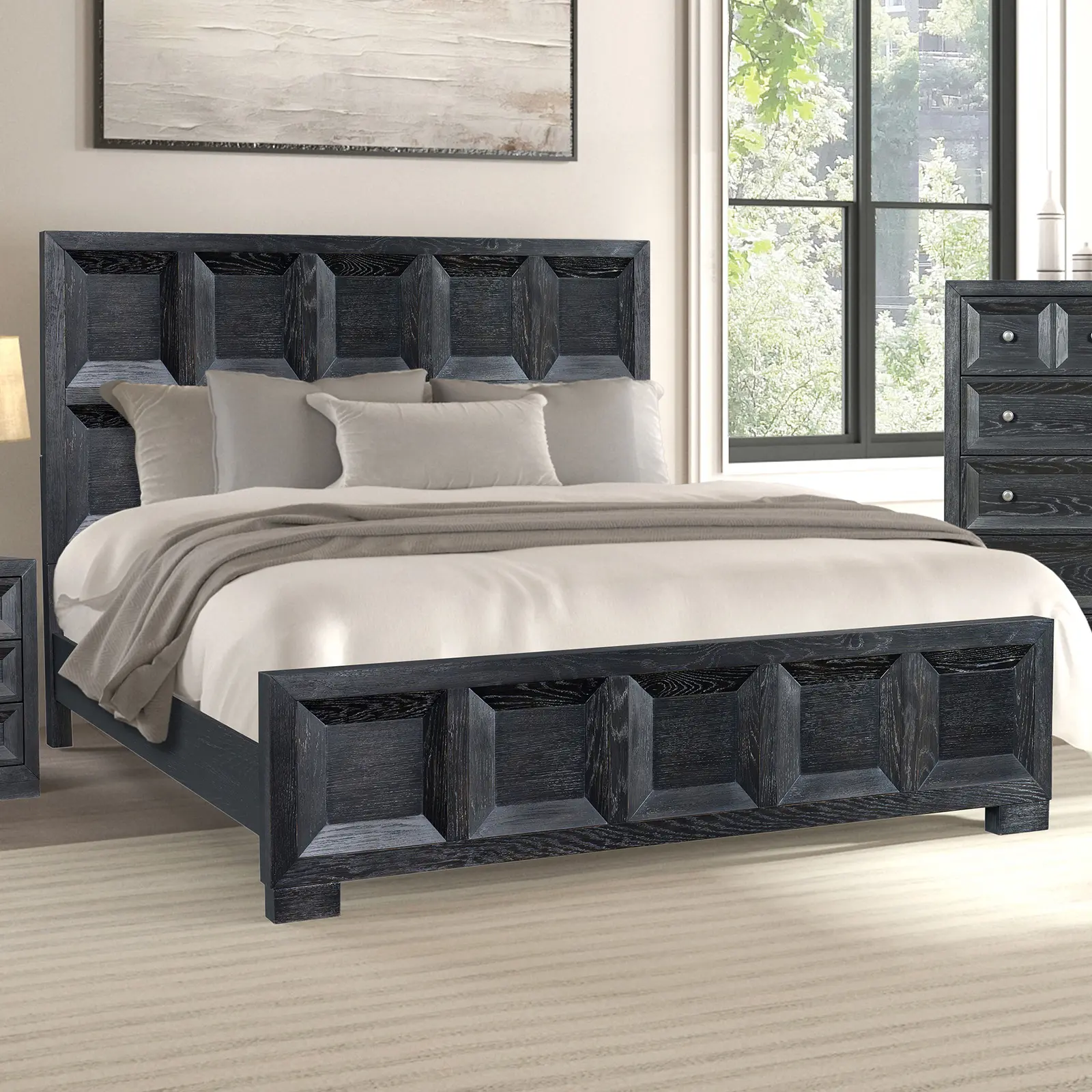 Hatton Cross Modern Classic Panel Bed – Tawny or Weathered Black Finish by FOA
