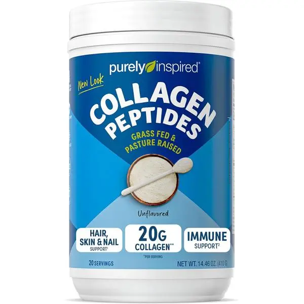 Purely Inspired Collagen Powder, Unflavored (20 Servings) - 20g Hydrolyzed Collagen Peptides Protein Powder for Women & Men - Grass-Fed & Pasture Raised Supports Hair, Nail, Skin, Bone & Joint Health