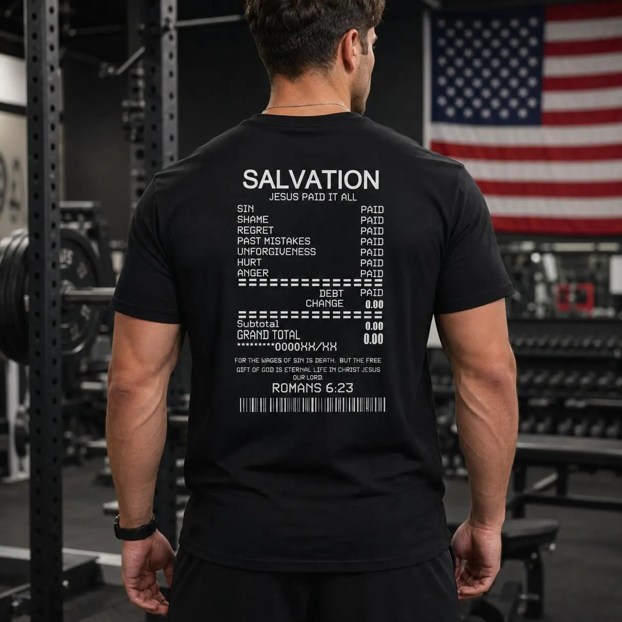 Salvation Jesus Paid It All Receipt Romans 6:23 Bible Scripture Mens Christian Tshirt Jesus Cross Short Sleeve Graphic Tee Hoodie - Sweatshirt