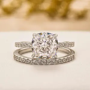 RODIFFY 3.0 Ct Stunning Cushion Cut Bridal Wedding Ring Set for Women,5A Cubic Zirconia 925 Sterling Silver Wedding Ring Set,Jewelry for Women,Rodiffy Wedding Set