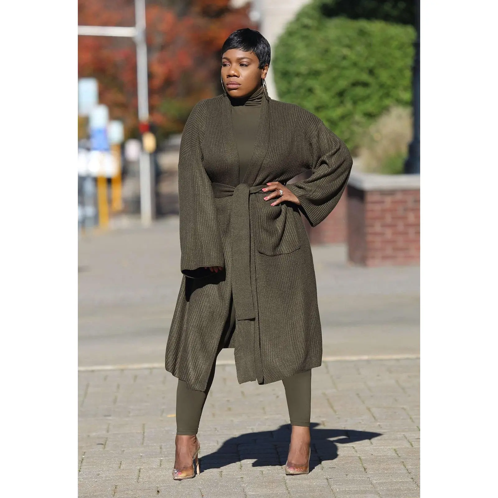 Chilly Season | Olive Ribbed Sweater Duster