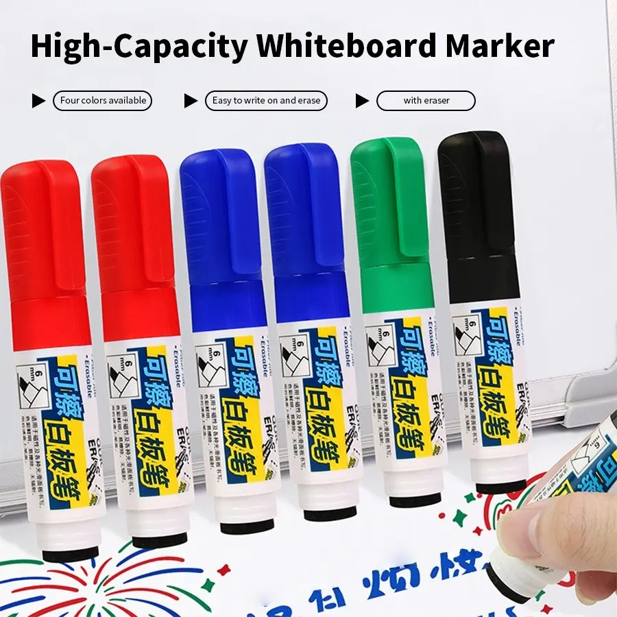 4 Pack Erasable Whiteboard Pens, Multi Colored Pens, Art Markers, Large Capacity, Smooth Ink Flow, Self-Erasing, Durable Fiber Tip, Ideal for Teachers, Home, Office, School