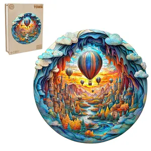3D Balloon Town Wooden Jigsaw Puzzle for Adults and Kids Unique Shape Animal Wood Puzzles Challenging Puzzle, Family Game Creative Gifts，Laser-Cut Durable HDF Wood Puzzle