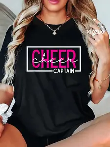 100% Cotton Unisex Cheer Captain Cheerleading T-Shirt Casual Graphic Printed Tee