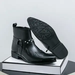 Men's Western Boots With Embroidered, Embroidering Design hight-heeled Ankle Boots,Slip Resistant Square Toe Chunky Heel Ankle Boots, Durable and Fashionable Retro Classic Walking Shoes Footwear, Fathersdaygift Boy