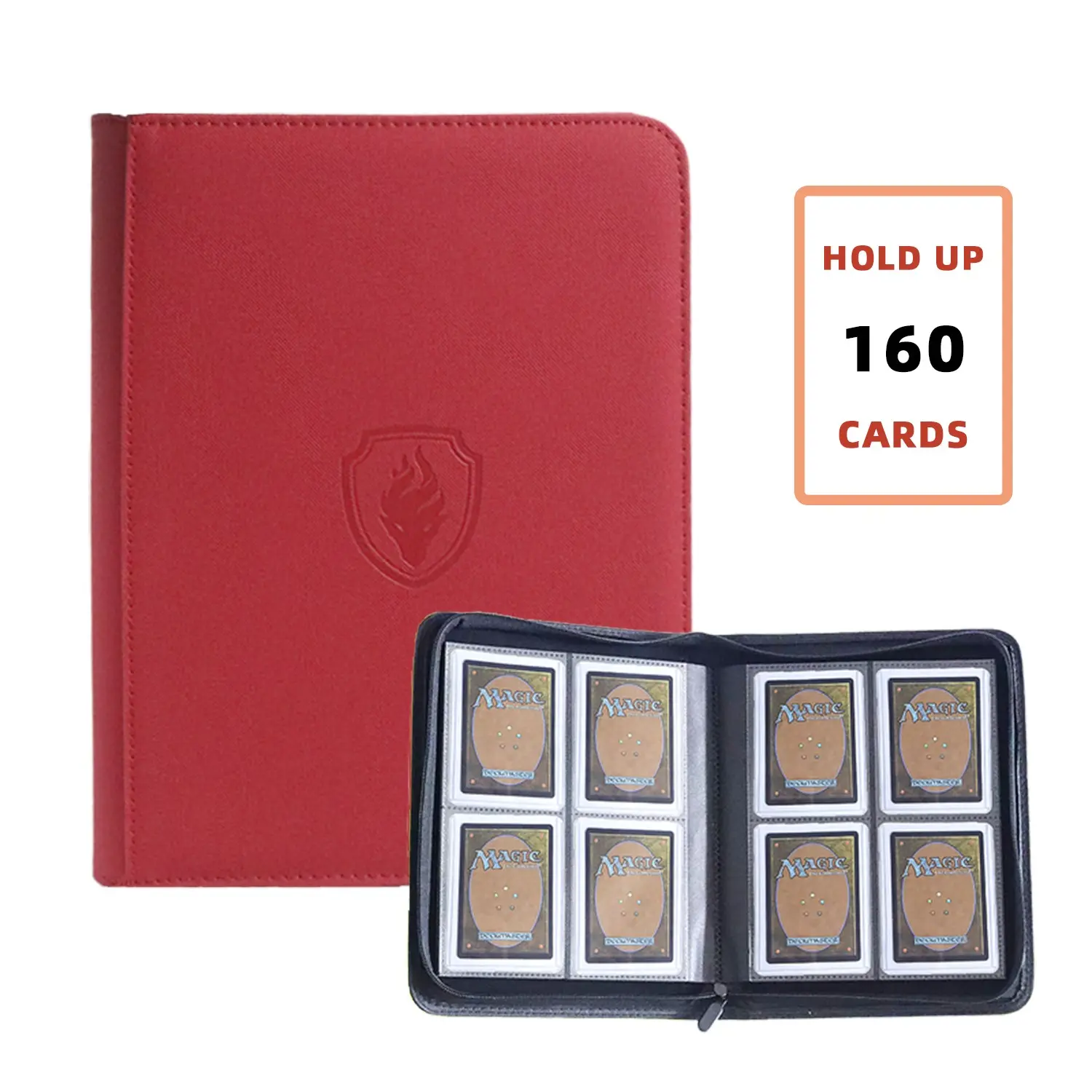 160-Card Trading Card Binder for 3”×4” Cards | 4-Pocket Side-Loading Zipper Album | PVC Pages Premium Leather Folder for TCG/MTG/Sports Cards | Trading Card Storage
