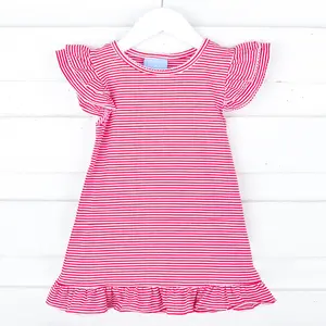 Red Stripe Ruffle Milly Dress - Casual Knit Girls Dresses