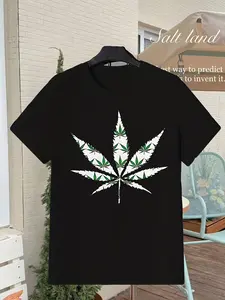 Men's 420 Leaf Graphic Soft Breat Men's Graphic Tee Casual Crew Neck Short Sleeve T Shirt All Season Top for Casual Attire Casual Wear Playful Print Comfortable Fit Valentine's Day Gift