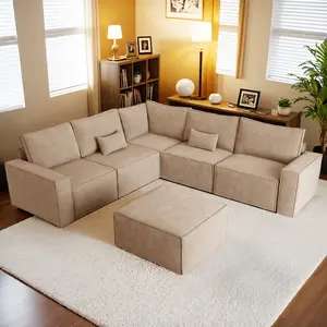 Oversized Modular Sectional Sofa,Cloud Couch Deep Seat Sofa With Removable Ottoman,Oversized Sectional Couches for Living Room