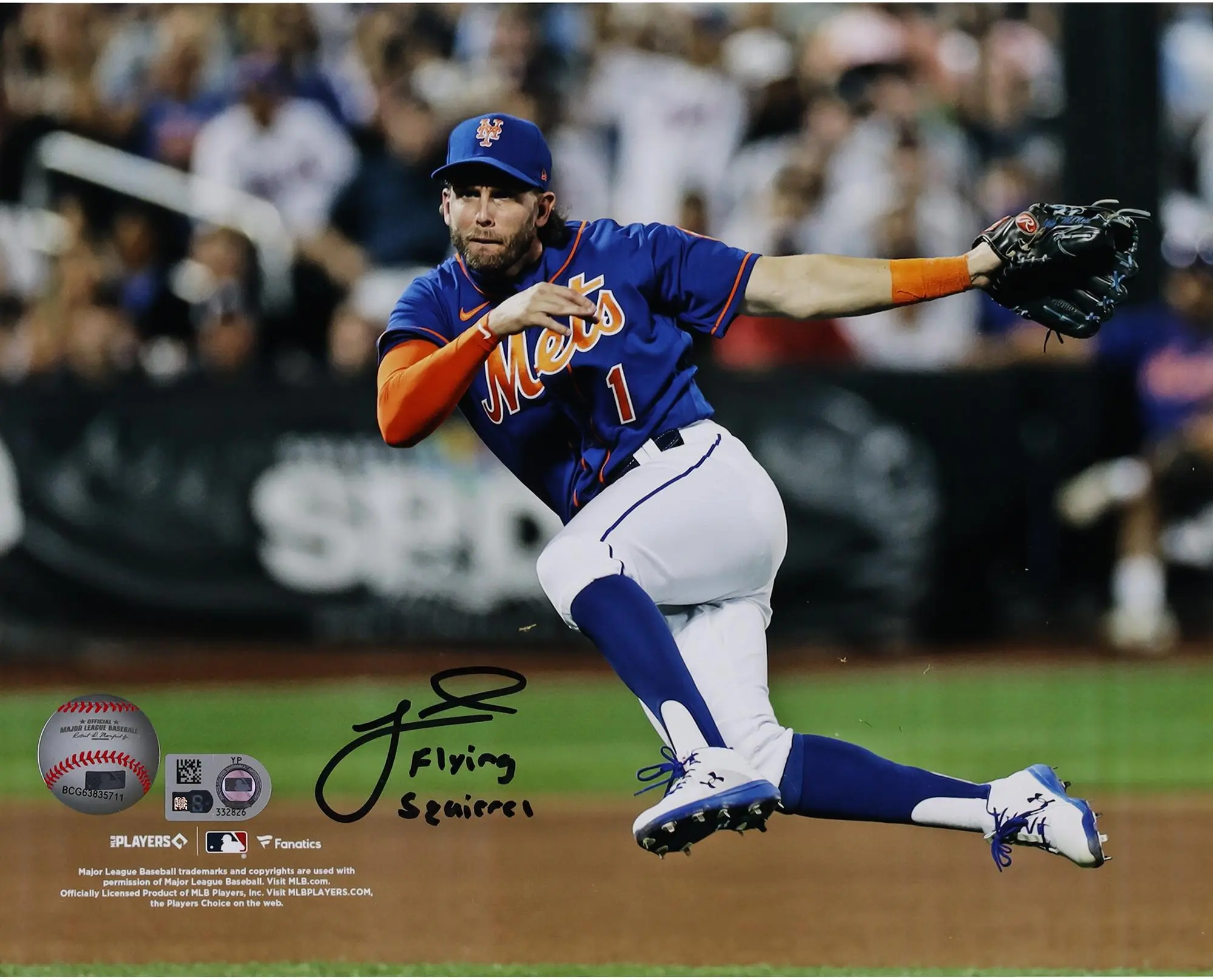Jeff McNeil New York Mets Autographed 8" x 10" Jump Throw Photograph with "Flying Squirrel" Inscription - Fanatics Authentic Certified