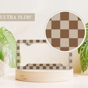 Brown License Plate Frame, Retro Checker Print License Plate Holder, Cute Car Accessory, License Plate Frame, Trendy License Plate Cover