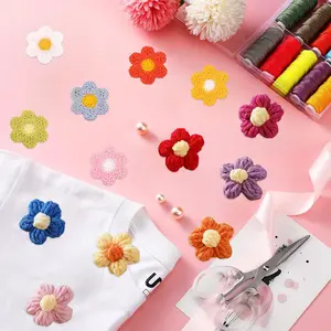 20pcs Handmade Crochet Flower Patches, 3D Multicolor Knitted Flowers, Colorful Crochet Rose Fabric Stickers, Craft Supplies, Clothing Decoration