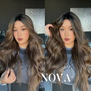 JBEXTENSION NOVA MONO Monofilament Handmade Wig 6X5 Full Monofilament Hand Tied Top Wig 25 Inches Ombre Brown Curly Mono Lace Handmade Futura Fiber Glueless BS Wig NOVA MONO【BENDY EAR TABS】