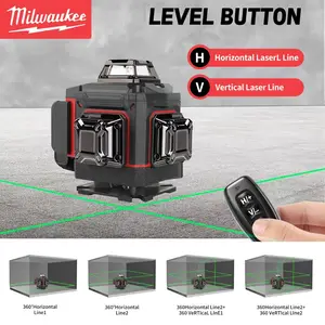 Milwaukee 3-4D Laser Level Green Beam 16 Lines Self-leveling Vertical Cross Line Laser level Rechargeable battery Tools