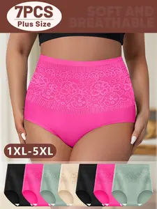 7-Piece Plus Size High-Waisted Underwear Set for Women, Tummy Control, Butt Lifting and Fit Design, Postpartum Recovery Triangle Panties