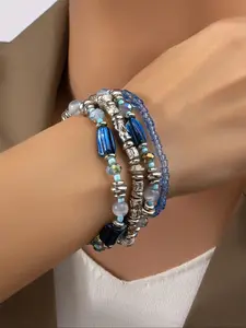 Boho Style Artificial Crystal & Shell Decor Beaded Bracelet (4pcs) Crystal Bracelets, Fashion Accessories for Women & Girls, Style for Party, Daily Clothing Decor, Trendy All-match & Exquisite Jewelry for Birthday Gift