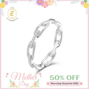 EOM Moissanite 0.1ct Hip Hop Unisex Chained Ring Copper Ring Jewelry Perfect Birthday Engagement Wedding Anniversary Gift for Men Women mothersdaygift