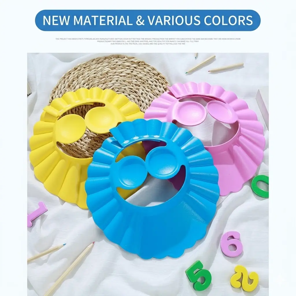 Adjustable Soft Baby Shower Cap - Moderate Thickness Balances Softness & Blocking Effect, Lightweight Shower Cap for Kids (Bathroom Home Supplies), Adjustable Shower Caps, Lightweight Shower Caps