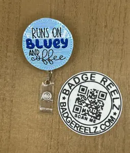 Runs on Bluey and Coffee Feltie Badge Reel