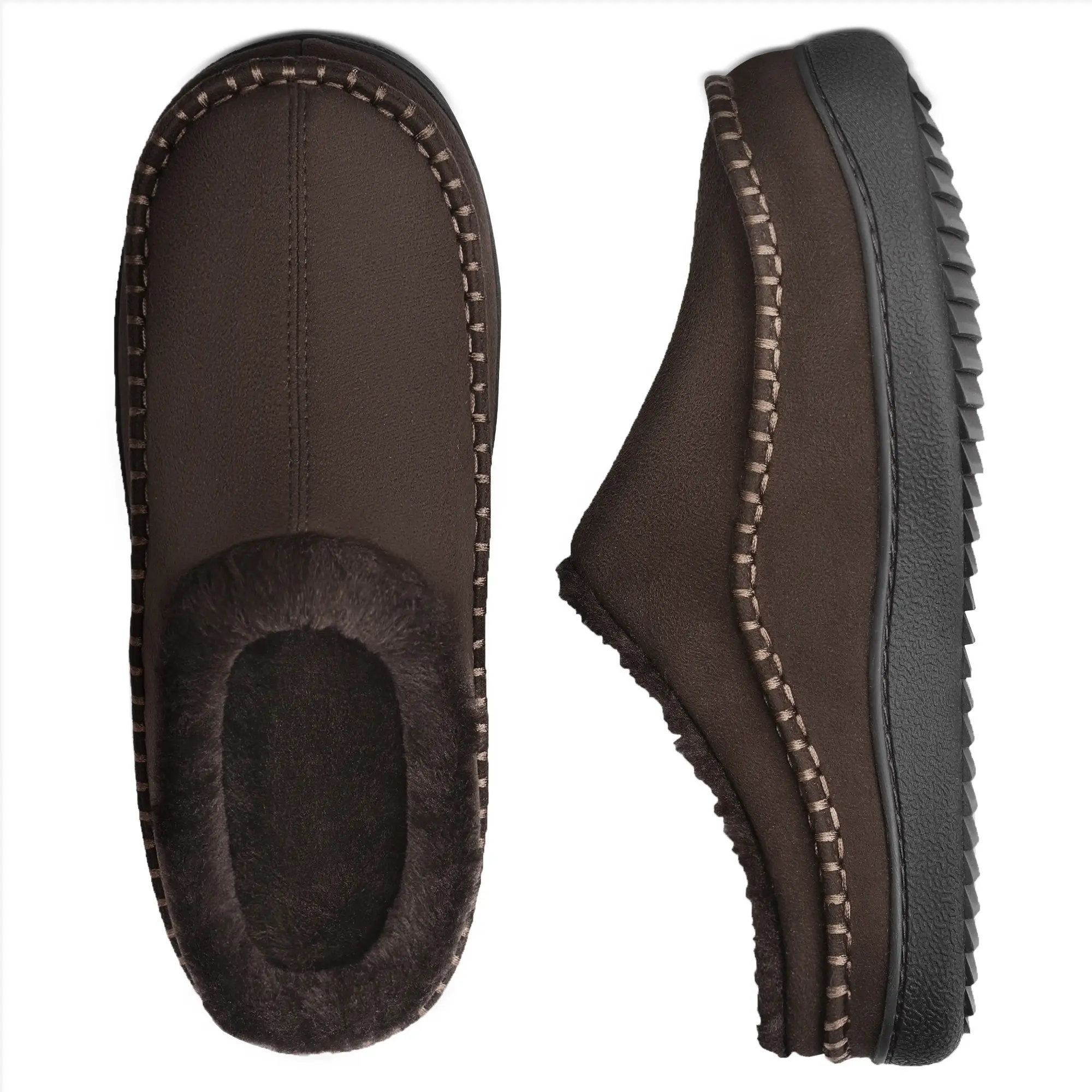 Men's Brown Plain Fluffy Casual Warm & Cozy Fashion Slippers - Anti-Slip Thick Rubber Sole, Memory Foam Insole, Stylish Slide Shoe - Ideal for Home Use, Great Gift for Footwear Lovers