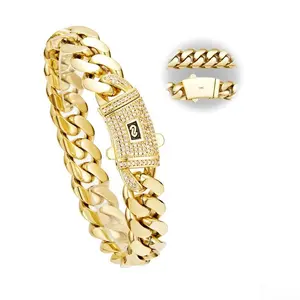 14k Gold Plated Miami Cuban Link Chain Bracelet, Thickened, Dense and Chunky 7.5/8.5 inch-Hip-Hop Jewelry for Men/Women Hypoallergenic Material, Sweat-Resistant, Chunky Gold Bracelet for Streetwear, Dates and Daily Wear, Inspirational Gift For Son miami c