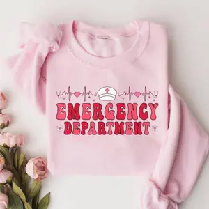 Emergency Department Valentine Sweatshirt – ER ED Nurse Heartbeat Crewneck, Cute Nurse Appreciation Shirt for Women