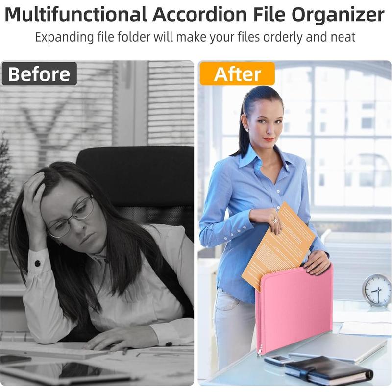 Fireproof Accordion File Organizer, Portable Expanding File Folder with  Zipper&Labels, Pink Document Organizer with 13 Pockets, File Organizer for Important Document/Paper Storage