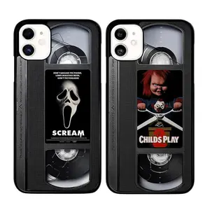 VHS Tape Chucky and Scream Phone Case Two-In-One Drop-Resistant Mobile Phone Case for iPhone17 16 15 14 Pro Max Pro Plus and Samsung S25 24 23