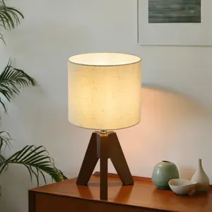 Booniture Dimmable Geometric Lamp(Set of 2) - Triangular Bamboo Base, Modern Natural, 5.25ft Cord, Soft Linen Shade,  Table Lamp, Stepless Dimming, Free E26 Bulbs, Lights, Desk Lamp, WeeklyDeals
