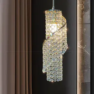 1-Light Spiral Crystal Cylinder Pendant Light, New Design Luxury Twisted Waterfall Crystal Hanging Lamp, Mini Crystal Chandelier, Living Room Decoration, Modern Gold Hanging Light Fixture, For Bedroom, Coffee Shop, Kitchen (without light bulb)