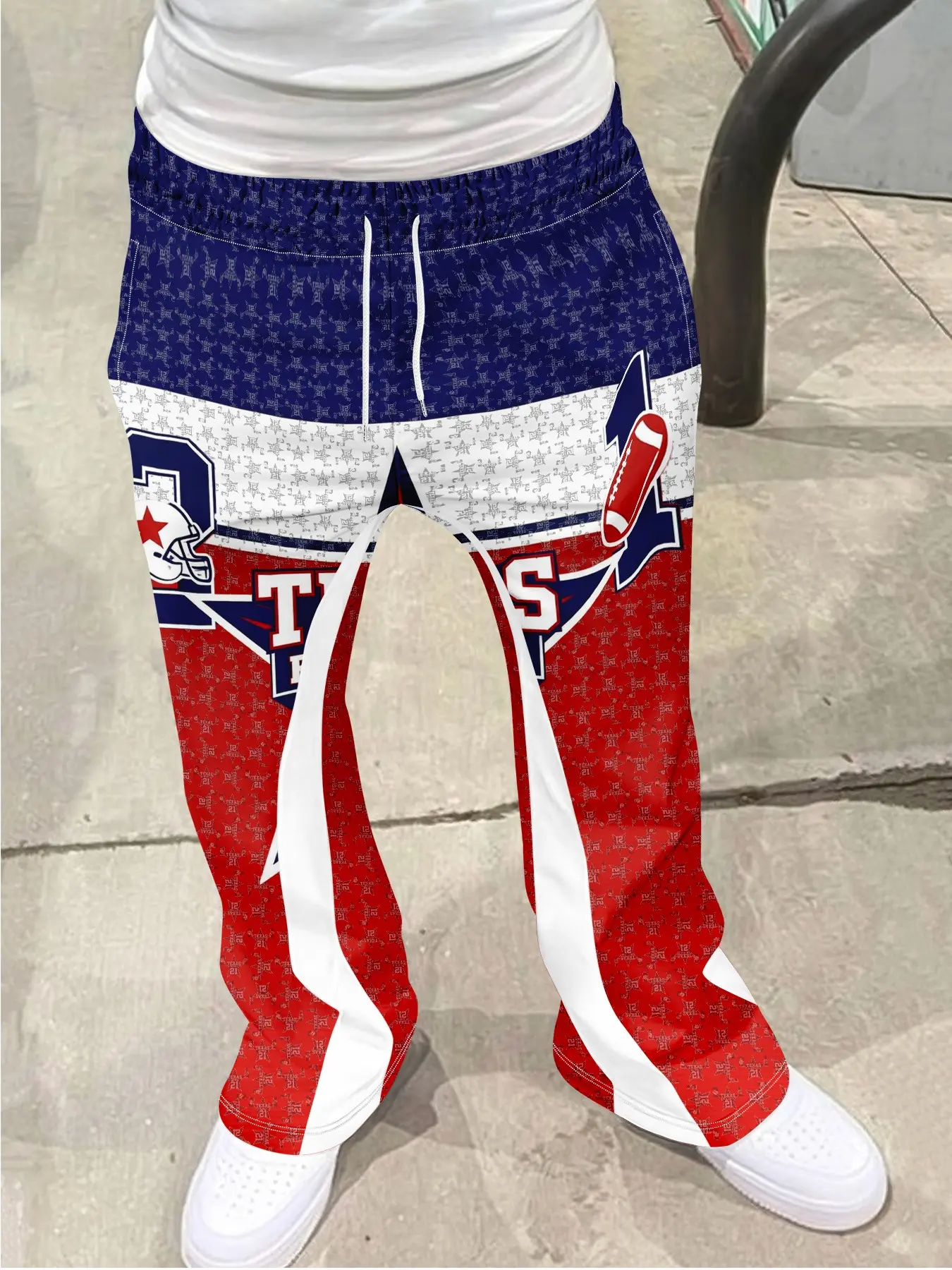 Men's Vintage Flared Trousers, American Football Theme, Y2K Streetwear Wide Leg Pants, Casual Sport Long Pants, Sportswear, Knit Athletic Pants, All Seasons
