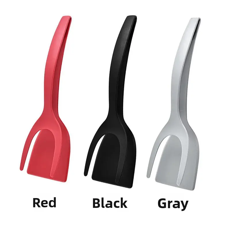 2-in-1 Turner Spatula Tong Egg Flipper Versatile Kitchen Cooking Tool for Eggs Pancakes French Toast Omelets Red Black Gray Nylon
