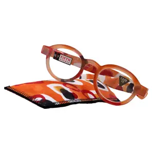 Carnival, Round Reading Glasses for Women  Orange frame with colorful  pattern: +1.25 +3  NY Fifth Avenue