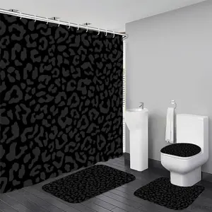 Leopard Shower Curtain Cheetah Print Shower Curtain Sets Non Slip Bathroom Rugs Soft Plush Bath Mat Toilet Lid Cover Animal Print Shower Curtain with 12 Hooks for Bathroom Tub, BlackXXALUE BAZAAR11