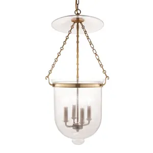 Large Hampton Pendant Light in Clear Glass Shade with Aged Brass or Old Bronze Finish