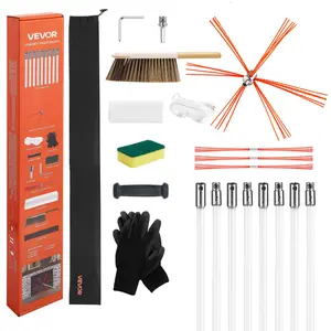 fathersdaygift VEVOR Chimney Sweep Kit, 26 ft Maximum Extendable Length Chimney Brush, Chimneys Cleaning Kit with Bristle Replacements Goggles, 90 Bendable Fireplace Cleaning Tool, for Square, Rectangle Chimneys