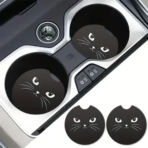 2 pcs Black Cat Car Cup Holder Coaster, Cup Holder Insert, Universal Non-Slip Cup Holders, Car Accessories Interior Car cup holder accessories for Women and Man Interior Sets, Cup Holder Friendly, Car Interior Accessory