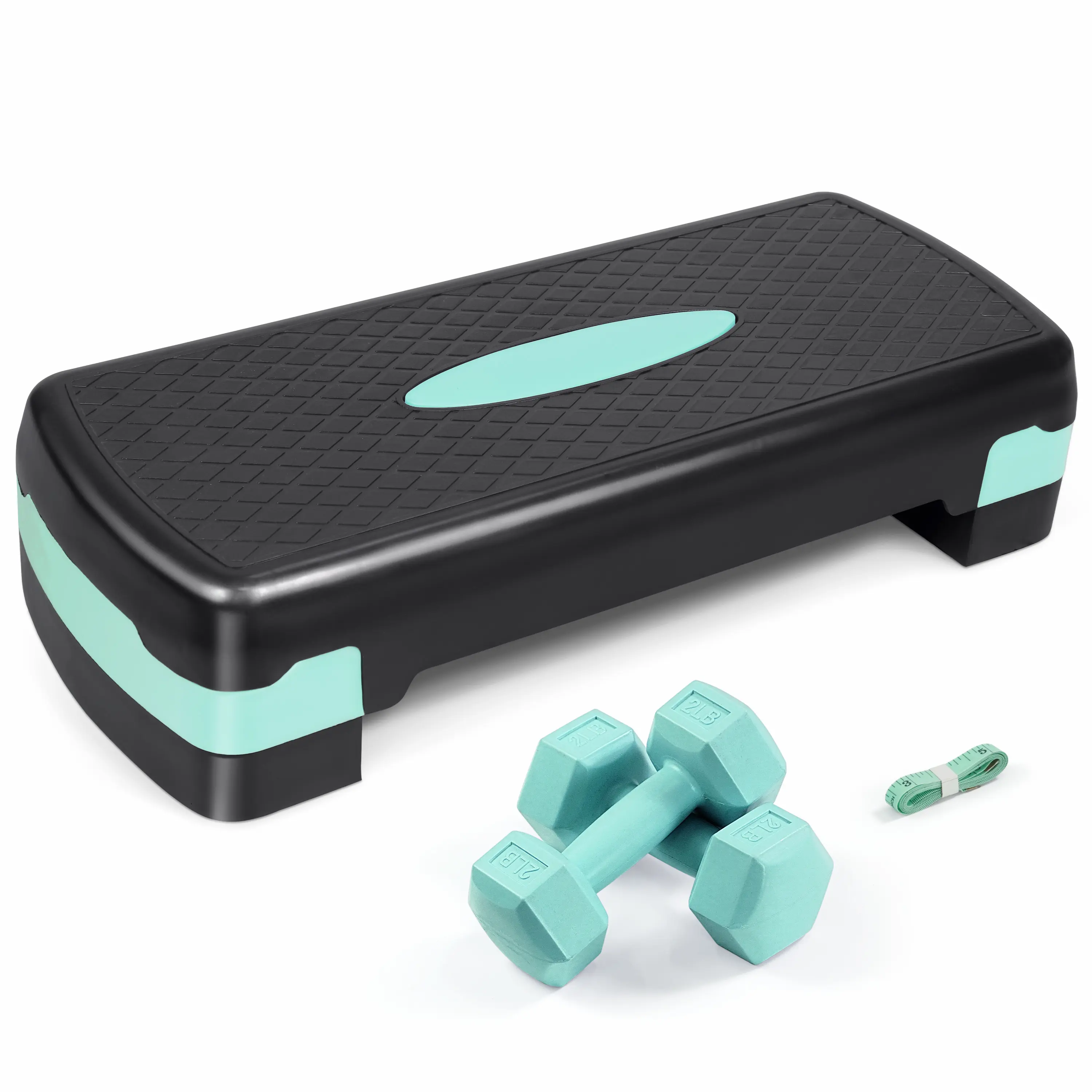 Adjustable Height Aerobic Stepper Set with 2 Dumbbells & Measuring Tape, Workout Exercise Step Platform w/ Level Risers, the Ultimate Gift for a Joyful Holiday and Merry Christmas, 3 Colors